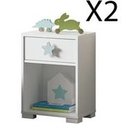 Lot de 2 tables de chevet enfant / Table de nuit coloris blanc - Hauteur 56 x Longueur 40 x Profondeur 33 cm -PEGANE- Blanc G