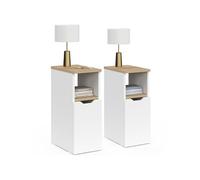 IDMARKET Tables de chevet étroites ANOUK – Lot de 2, 1 porte et 1 niche, blanc et bois
