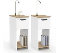 IDMarket Tables de chevet ANOUK – Lot de 2, 1 tiroir et une niche, blanc et bois