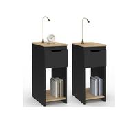 IDMarket Lot de 2 tables de chevet ANOUK étroites 1 tiroir avec niche noir/bois