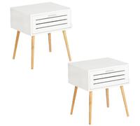 Lot de 2 Tables de chevet Finja avec 1 tiroir en Bambou et MDF - Blanc et bois