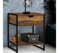 IDMarket – Lot de 2 tables de chevet Hawkins – 1 tiroir avec tablette, bois foncé design industriel