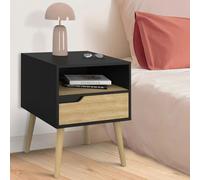 Lot de 2 tables de chevet helsinki scandinaves 1 tiroir avec niche noir et effet hêtre