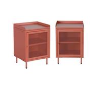 Lot de 2 tables de chevet industrielles métal terracotta 1 porte grillagée. 40 x 37 x 58.5 cm - Ohio