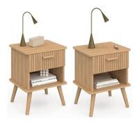 IDMarket - Lot de 2 tables de chevet Juliette - 1 tiroir avec niche effet lattes tasseau bois