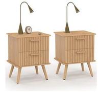 IDMarket – Lot de 2 tables de chevet Juliette 2 tiroirs effet lattes tasseau bois