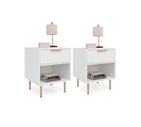 IDMARKET Lot de 2 tables de chevet MARCEL 1 tiroir avec niche effet lattes blanc et doré