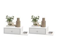Lot de 2 tables de chevet murales - HOMCOM - lot de 2 tables de nuit - étagère latérale et tiroir - 55l x 30P x 15H cm - MDF blanc