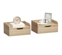 Lot de 2 tables de chevet murales - HOMCOM - tiroir et plateau à rebords surélevés - panneau de particules - 40x30x19,5cm - naturel