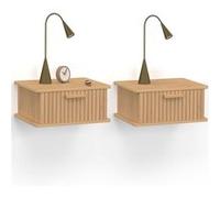 IDMarket - Lot de 2 Tables de Chevet murales Juliette 1 tiroir étagère Suspendue Lattes tasseau Bois