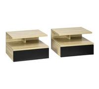 HOMCOM - Lot de 2 tables de chevet murales - tiroir coulissant, niche, plateau - noir chêne