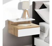 Lot de 2 tables de chevet murales tomi 1 tiroir + 1 tablette étagère suspendue + 1 tablette façon hêtre et blanc