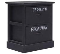Lot de 2 tables de chevet noires 38 x 28 x 45 cm en bois de paulownia | 2 tiroirs coulissants, style vintage, bois massif de paulownia, tiroir imprimé New York, tables d'appoint porte-téléphone