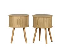 Lot de 2 tables de chevet ovale 2 portes coulissantes poignées creusées. effet bois rainuré. L40 x l34 x H54.8cm
