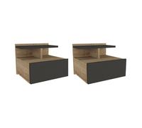 Lot de 2 tables de chevet suspendues - 1 tiroir - Coloris : Naturel et anthracite - AZELNO