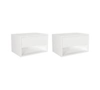 Lot de 2 tables de chevet suspendues - 1 tiroir et 1 niche - Blanc - RITAMI