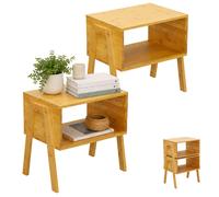Lot de 2 tables de chevet, table d'appoint, console de chevet, empilable, bambou