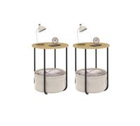 IDMarket Lot de 2 tables de chevet DETROIT rondes avec panier en tissu design industriel Bois G