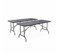 Lot de 2 tables de réception. pliables 180cm. grise foncé. table pliante avec poignée de transport. table de camping