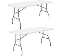 Lot de 2 tables de réception traiteur pliantes - 16 personnes - Blanc - 180x74xH73,5cm - Structure acier et plateau polyéthylène PEH