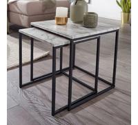 Lot de 2 tables gigognes 45 et 35 cm aspect marbre blanc et noir