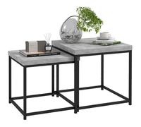 HomCom – Lot de 2 tables gigognes carrées – Cadre en acier et plateaux en bois – Gris