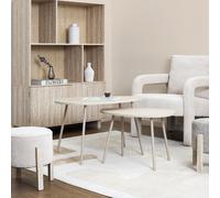 Lot de 2 Tables Gigognes - HOME DECO FACTORY - Galet Terra Nova - Élégantes - Modulables - Blanc et Beige