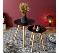 Lot De 2 Tables Gigognes - Home Deco Factory - Ronde - Relief - Noir Et Marron