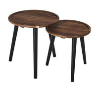 HOME DECO FACTORY - HD0290 Table Gigogne Ronde Acacia X2 - Collection Softness - Mobilier Table et Bureau - Table d'Appoint - 38x39,5x38 cm - Noir et Marron