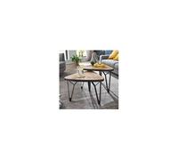 WOHNLING table basse table de salon en métal bois massif lot de 2 tables gigognes
