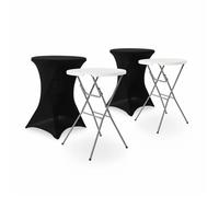 Lot de 2 tables hautes de réception - GALA - Mange debout. pliables. Ø80cm x 110cm + 2 housses en polyester. noires