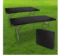 Lot de 2 Tables Pliantes de Camping 180 cm Rectangulaire Noir - Table de Jardin 8 personnes L180 x l74 x H74cm en HDPE Haute Densi