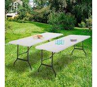 Lot De 2 Tables Pliantes Portables 180 Cm Pour Camping Ou Réception Blanc