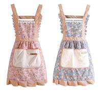 Lot de 2 Tabliers de Cuisine Femme, Tablier en Lin et Coton, Réglable Chef Tabliers avec Poches pour Cuisine, Jardinage, Restaurant