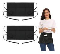 Lot de 2 tabliers noirs serveur, 3 poches, usage homme/femme, restaurant, bar, cuisine, service pro Label