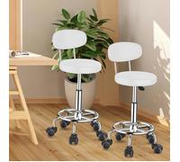 Lot de 2 Tabouret de Travail PU Pivotant à 360°,PIPIPOXER Tabouret à roulettes avec Dossier,réglable en hauteur,Blanc