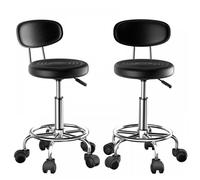 Lot de 2 Tabouret de Travail PU Pivotant à 360°,PIPIPOXER Tabouret à roulettes avec Dossier,réglable en hauteur,Noir