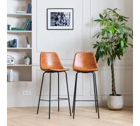 Happy Garden Lot de 2 tabourets de bar Lucien – Vintage, dossier, h. assise 75 cm – Cognac