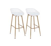 Lot de 2 Tabourets Blancs Pieds Effet Bois Verni - TRESSIE -