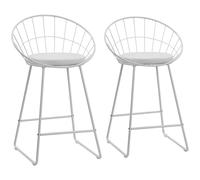 Lot de 2 tabourets de bar 65cm en métal blanc et coussin blanc alex