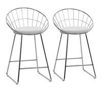 Lot de 2 tabourets de bar 65cm en métal chromé et coussin blanc alex