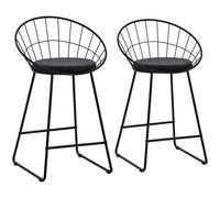 Lot de 2 tabourets de bar 65cm en métal noir et coussin noir alex