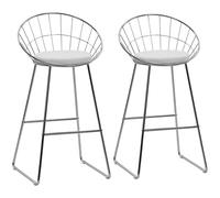 Lot de 2 tabourets de bar 75cm en métal chromé et coussin blanc alex
