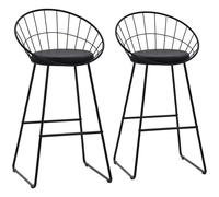 Lot de 2 tabourets de bar 75cm en métal noir et coussin noir alex