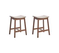 Beliani Lot de 2 Tabourets de Bar Assise Tapissée Bois Foncé et Beige Dixon