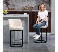 Lot de 2 Tabourets de Bar avec Dossier Ergonomique et Repose-Pieds - TCQPZ - pour Îlot de Cuisine et Comptoir - Lin - Beige