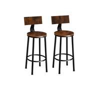 Tabouret de bar - TECTAKE - Lot de 2 tabourets de bar POOLE style industriel, en bois et acier époxy, repose-pieds - Bois foncé