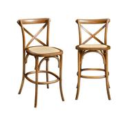 Lot de 2 tabourets de bar bistrot vintage en bois d'hévéa effet noyer avec repose-pieds