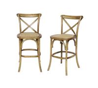 sweeek - Lot de 2 tabourets de Bar bistrot Vintage en Bois Marron Vieilli avec Repose-Pieds