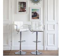 Happy Garden Lot de 2 tabourets de bar Mike blanc – accoudoirs, assise réglable, rotation 360°